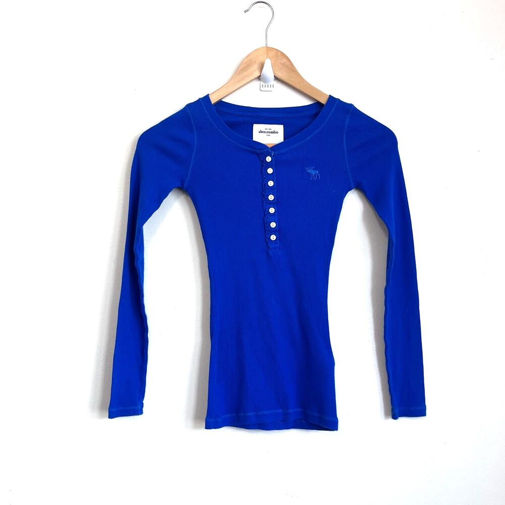 Abercrombie Kids Y2K Henley Top Size S‎ Blue Fitted Bella Elena Long Sleeve 90s